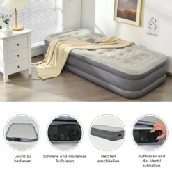 Doppel-Luftmatratze tragbares Luftbett mit eingebauter Pumpe 191 x 90 x 35 cm Grau