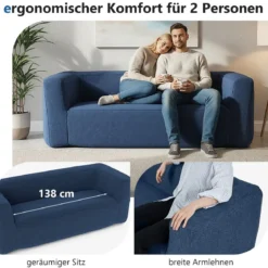 Doppelluftsofa tragbares aufblasbares Sofa mit abnehmbarem Bezug breite Armlehnen Blau