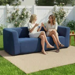 Doppelluftsofa tragbares aufblasbares Sofa mit abnehmbarem Bezug breite Armlehnen Blau