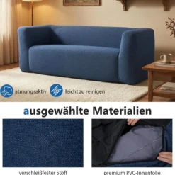Doppelluftsofa tragbares aufblasbares Sofa mit abnehmbarem Bezug breite Armlehnen Blau