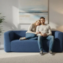Doppelluftsofa tragbares aufblasbares Sofa mit abnehmbarem Bezug breite Armlehnen Blau