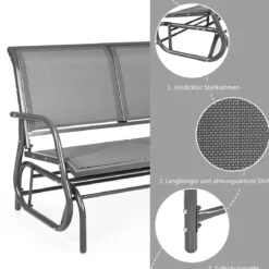 Doppel Schaukelstuhl Gartenstuhl Schwingsessel Metallrahmen Gemütliche Schaukelbank für 2 Personen Grau