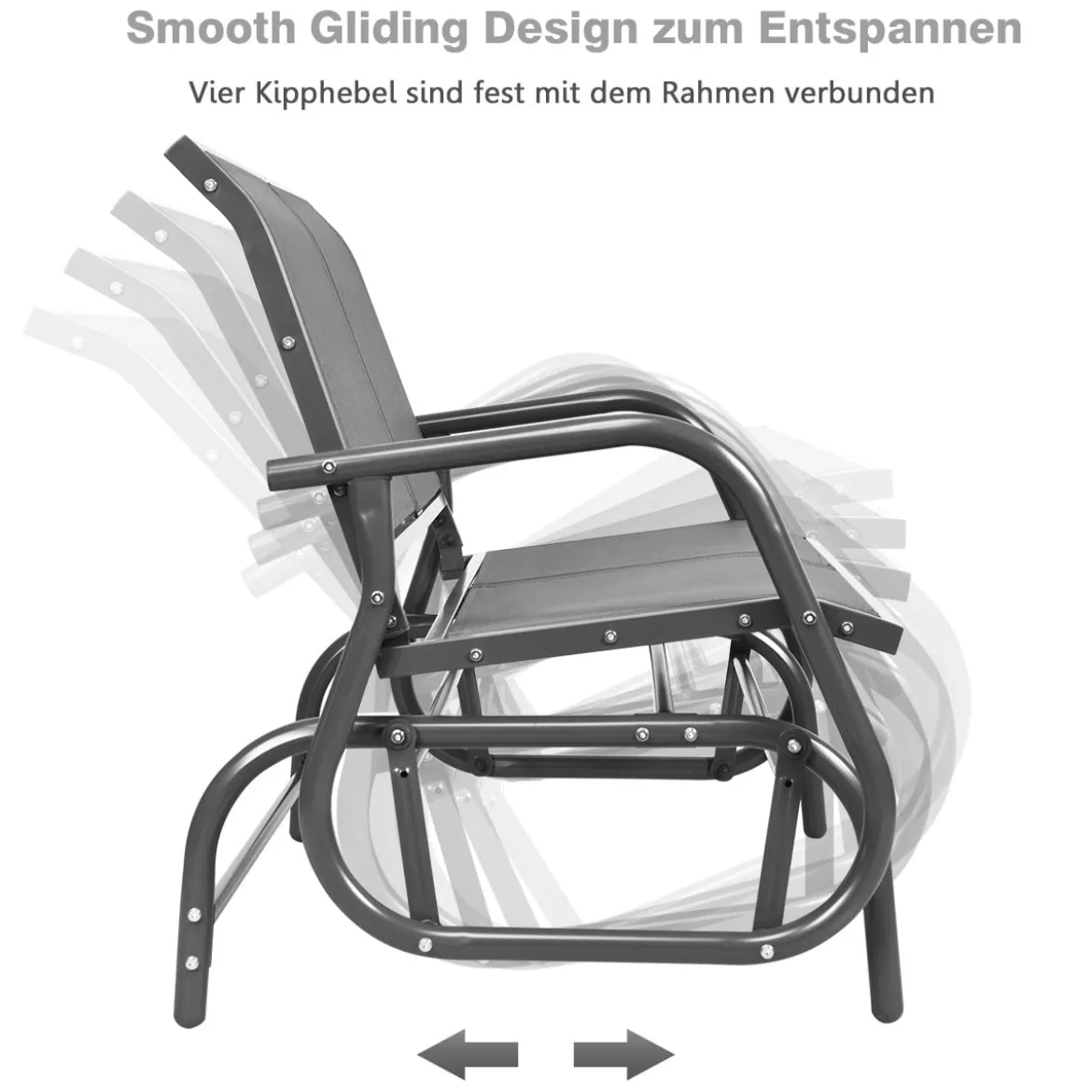 Doppel Schaukelstuhl Gartenstuhl Schwingsessel Metallrahmen Gemütliche Schaukelbank für 2 Personen Grau