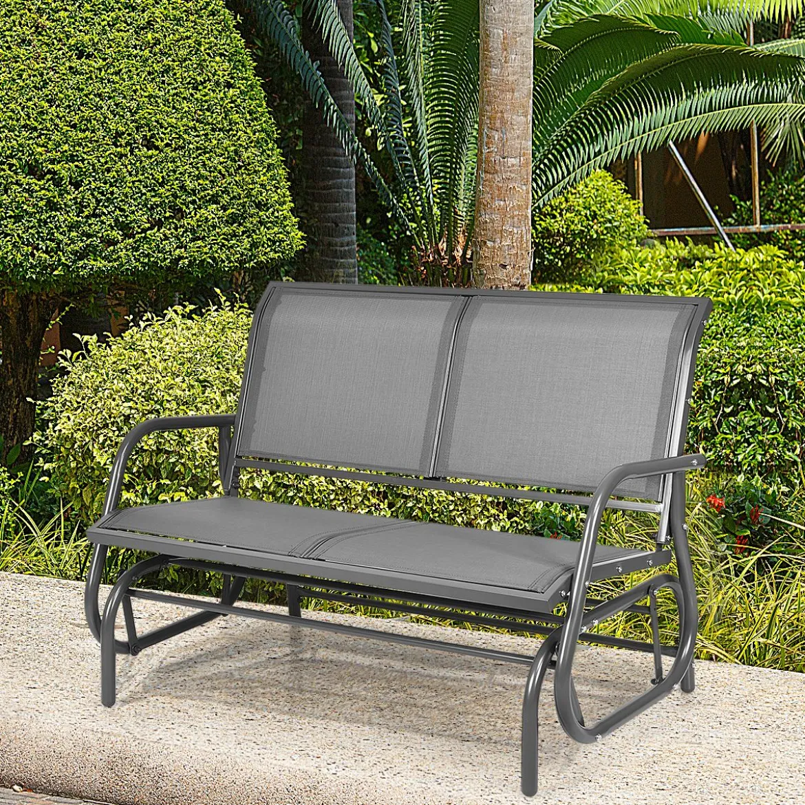 Doppel Schaukelstuhl Gartenstuhl Schwingsessel Metallrahmen Gemütliche Schaukelbank für 2 Personen Grau