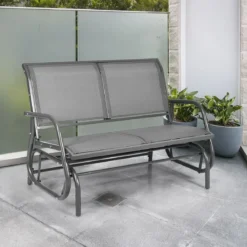 Doppel Schaukelstuhl Gartenstuhl Schwingsessel Metallrahmen Gemütliche Schaukelbank für 2 Personen Grau