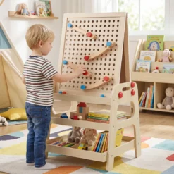 Doppelseitiger Staffelei Holz Kinderstaffelei mit Magnetischem Whiteboard für Kinder ab 3 Jahren