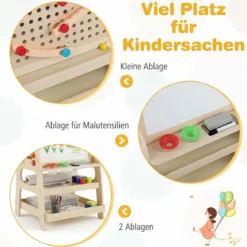 Doppelseitiger Staffelei Holz Kinderstaffelei mit Magnetischem Whiteboard für Kinder ab 3 Jahren