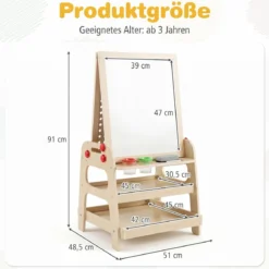 Doppelseitiger Staffelei Holz Kinderstaffelei mit Magnetischem Whiteboard für Kinder ab 3 Jahren