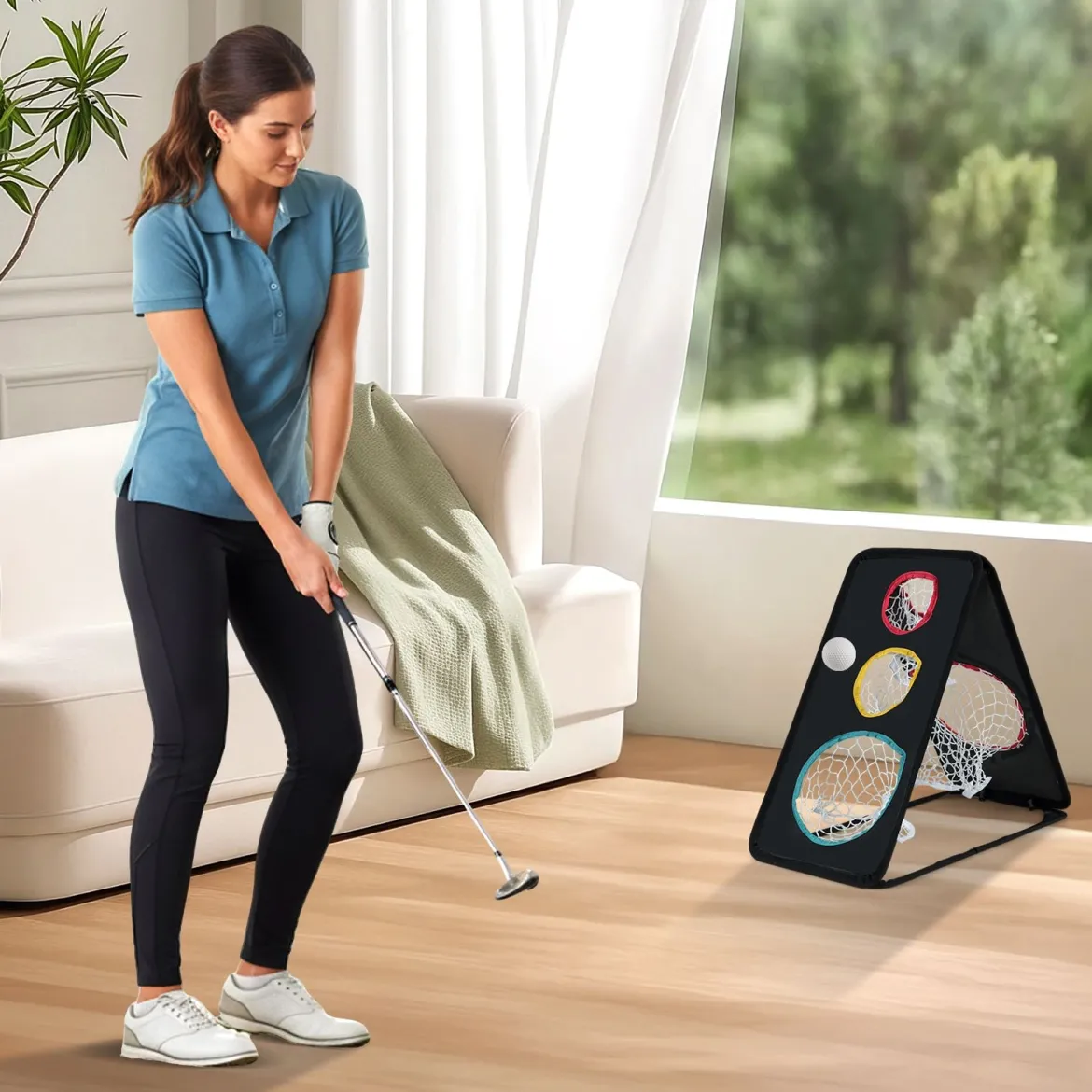 Doppelseitiges Golf-Chipping-Netz mit 5 Zielöffnungen & Dreieckige Struktur & Oxford Gewebe Ziel-Trainingssystem