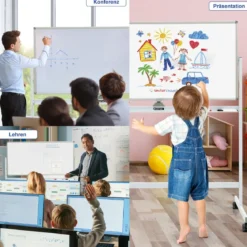 Doppelseitiges magnetisches mobiles Whiteboard verstellbaretrocken abwischbare Tafel auf Rädern Weiß