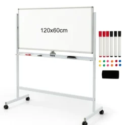 Doppelseitiges magnetisches mobiles Whiteboard verstellbaretrocken abwischbare Tafel auf Rädern Weiß