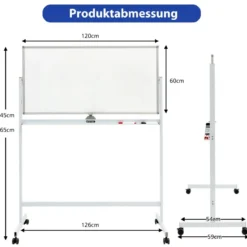 Doppelseitiges magnetisches mobiles Whiteboard verstellbaretrocken abwischbare Tafel auf Rädern Weiß