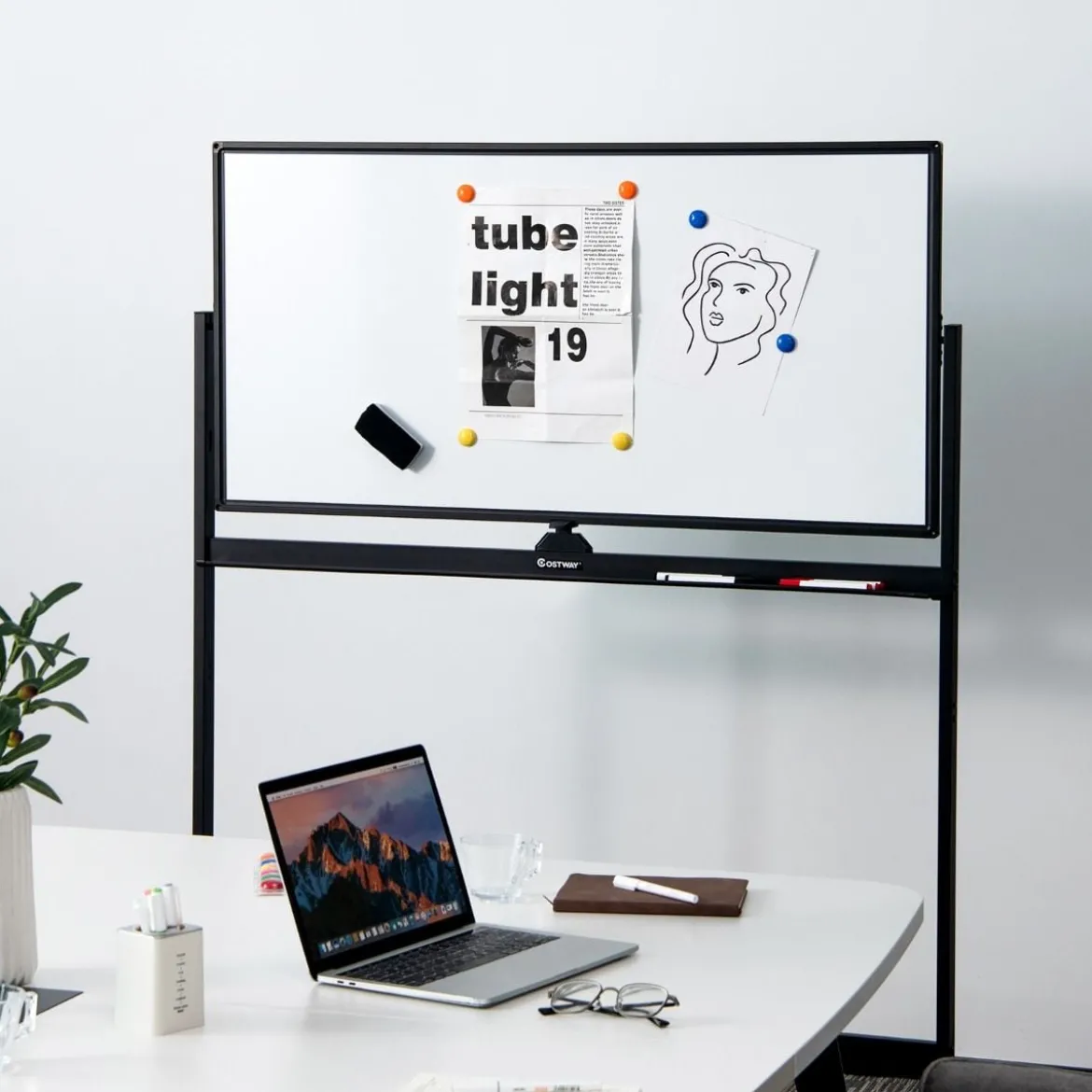 Doppelseitiges magnetisches mobiles Whiteboard mobile rollende Weißwandtafel für Büro Schwarz