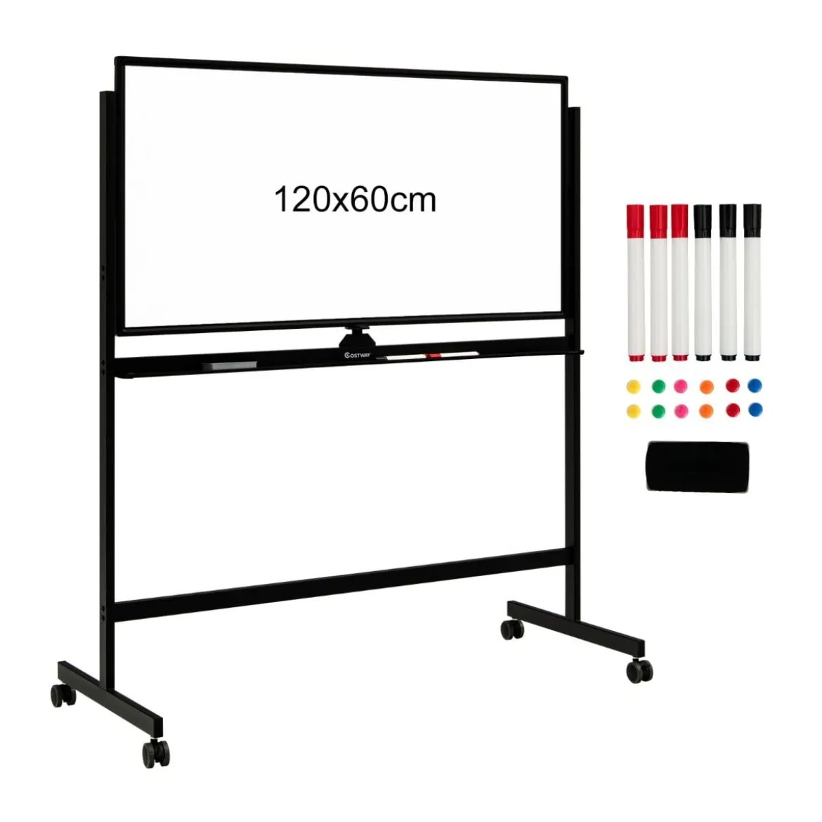 Doppelseitiges magnetisches mobiles Whiteboard mobile rollende Weißwandtafel für Büro Schwarz