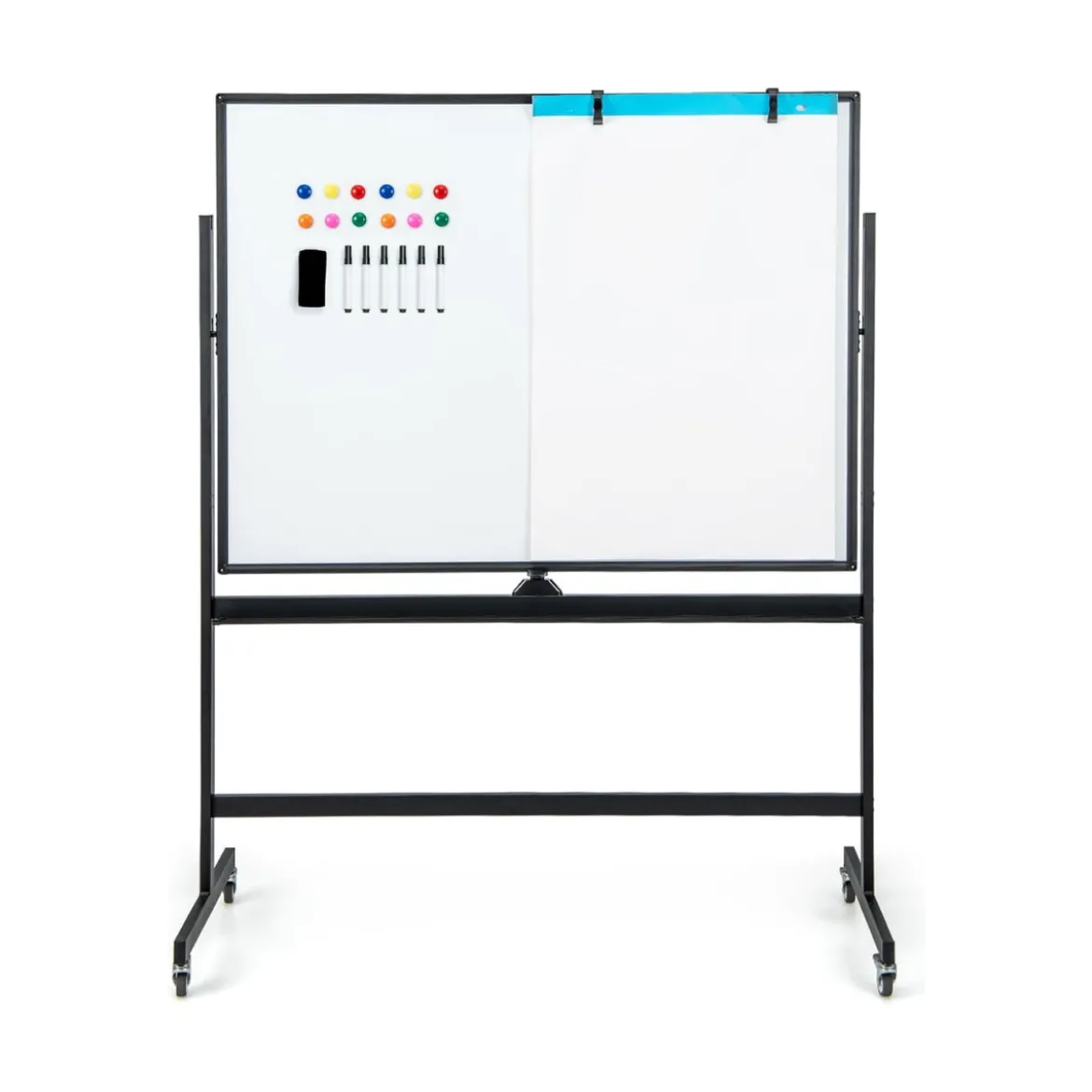 Doppelseitiges Mobiles Whiteboard mit Gittermuster & Ständer & Stiftablage 120 x 90 cm