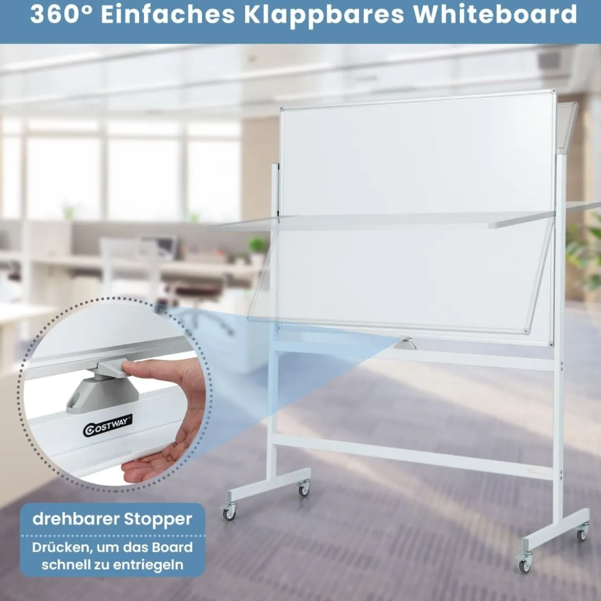 Doppelseitiges Mobiles Whiteboard mit Gittermuster & Ständer & Stiftablage 120 x 90 cm