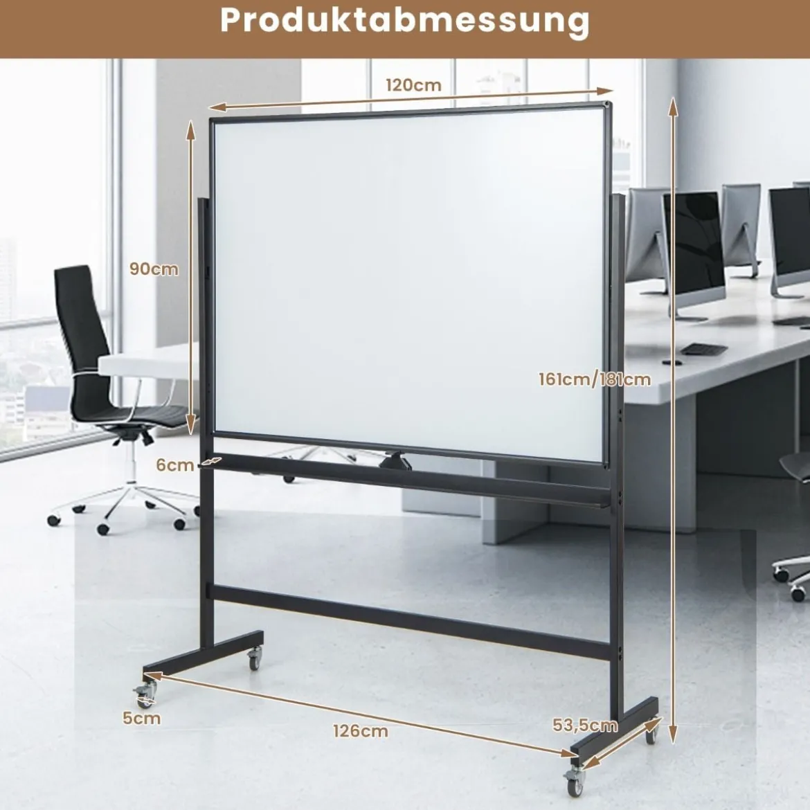 Doppelseitiges Mobiles Whiteboard mit Gittermuster & Ständer & Stiftablage 120 x 90 cm