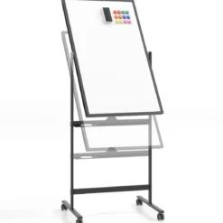 Doppelseitiges Mobiles Whiteboard mit Stiftablage & Zubehör für Schule Büro 60 x 90 cm Schwarz