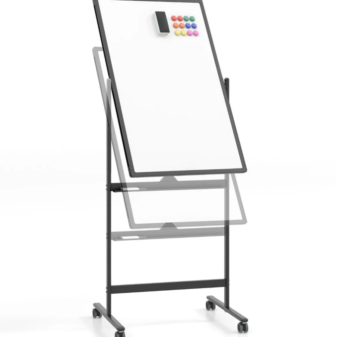 Doppelseitiges Mobiles Whiteboard mit Stiftablage & Zubehör für Schule Büro 60 x 90 cm Schwarz