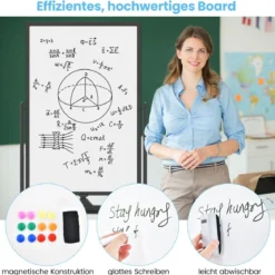 Doppelseitiges Mobiles Whiteboard mit Stiftablage & Zubehör für Schule Büro 60 x 90 cm Schwarz