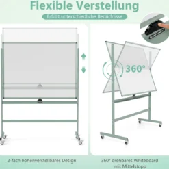 Doppelseitiges Mobiles Whiteboard Höhenverstellbares Magnetisches Whiteboard Rollende Weißtafel