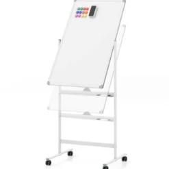 Doppelseitiges Mobiles Whiteboard mit Stiftablage & Zubehör für Schule Büro 60 x 90 cm Weiß