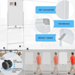 Doppelseitiges Mobiles Whiteboard mit Stiftablage & Zubehör für Schule Büro 60 x 90 cm Weiß