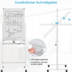 Doppelseitiges Mobiles Whiteboard mit Stiftablage & Zubehör für Schule Büro 60 x 90 cm Weiß
