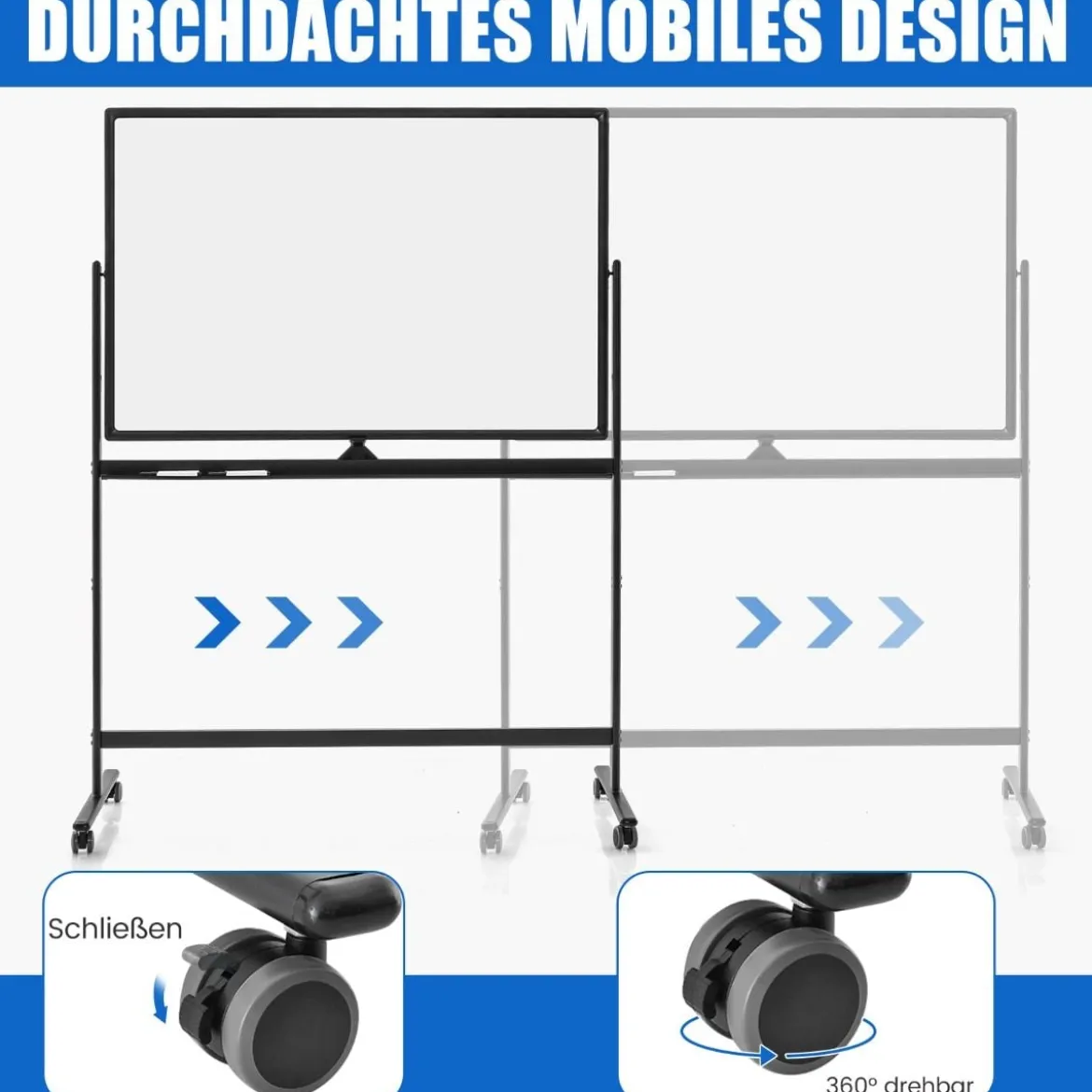 Doppelseitiges mobiles Whiteboard Höhenverstellbares Magnetisches Whiteboard 120 x 80 cm
