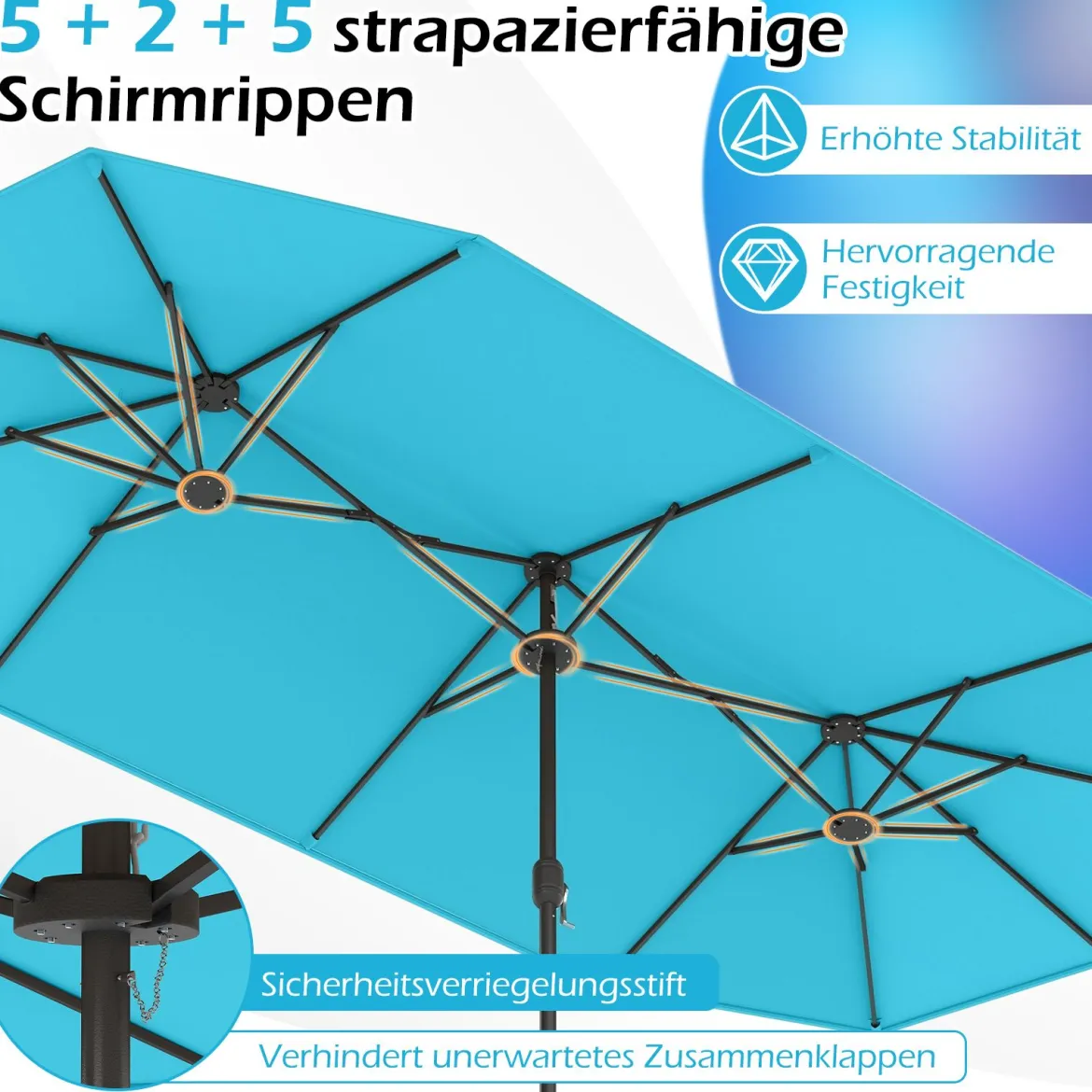 Doppelsonnenschirm mit Ständer Sonnenschirm UPF 50+ Gartenschirm 400 x 200 cm