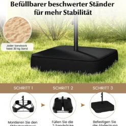 Doppelsonnenschirm mit Ständer Sonnenschirm UPF 50+ Gartenschirm 400 x 200 cm