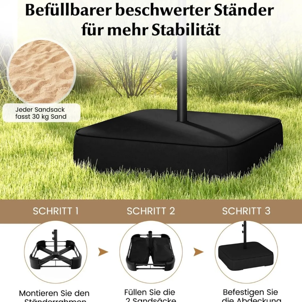 Doppelsonnenschirm mit Ständer Sonnenschirm UPF 50+ Gartenschirm 400 x 200 cm