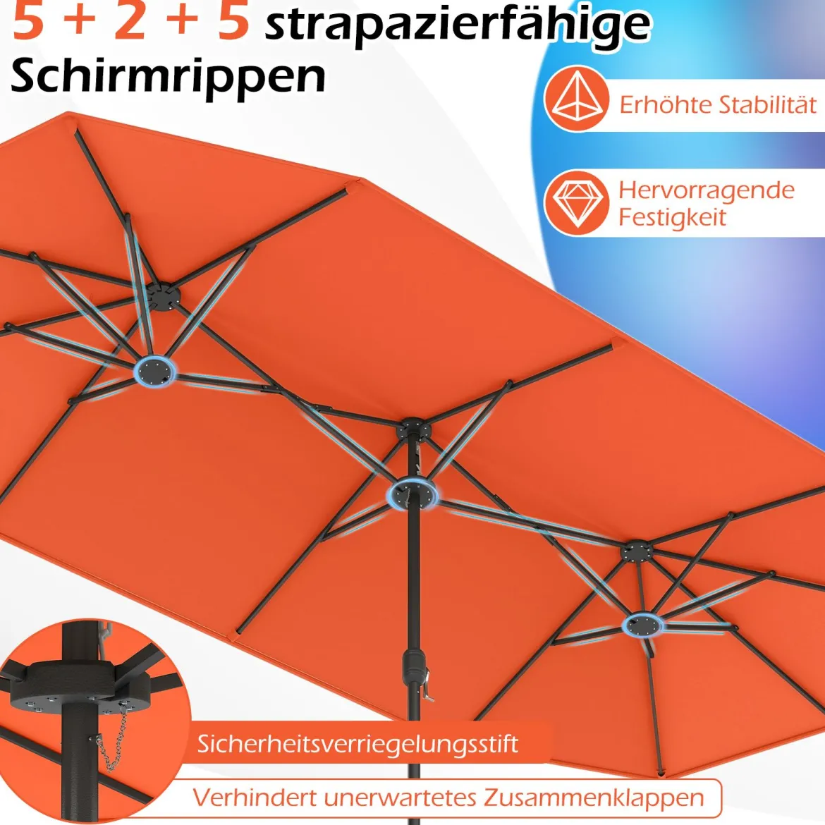 Doppelsonnenschirm mit Ständer Sonnenschirm UPF 50+ Gartenschirm 400 x 200 cm