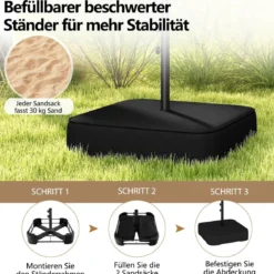Doppelsonnenschirm mit Ständer Sonnenschirm UPF 50+ Gartenschirm 400 x 200 cm