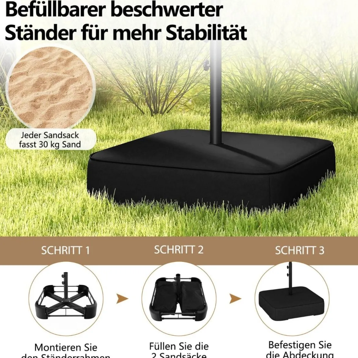 Doppelsonnenschirm mit Ständer Sonnenschirm UPF 50+ Gartenschirm 400 x 200 cm
