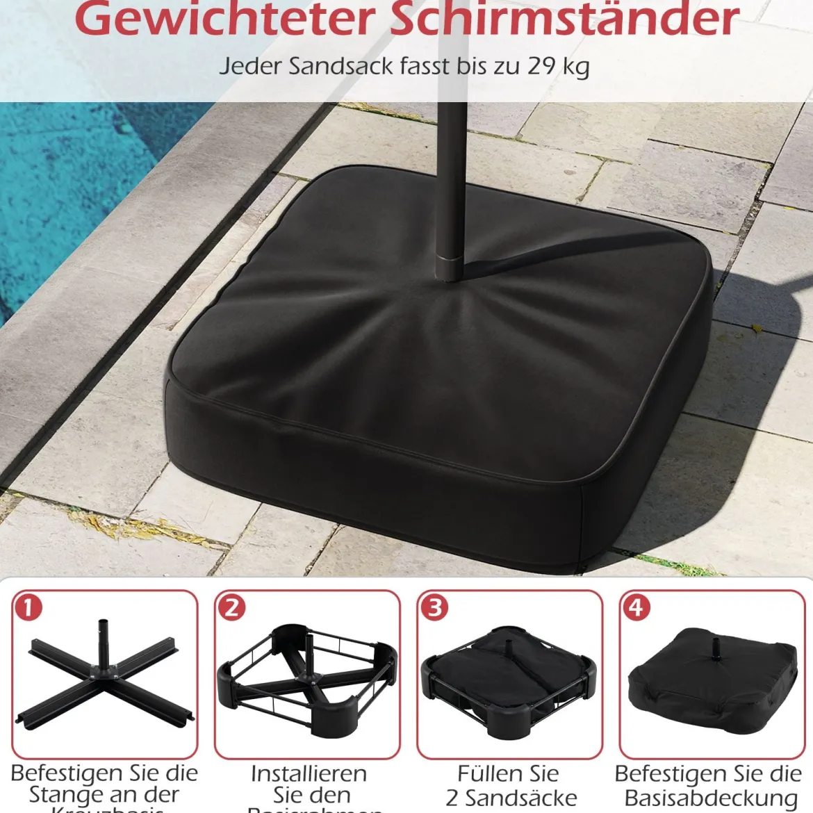 Doppelsonnenschirm mit Ständer Sonnenschirm UPF 50+ Gartenschirm 400 x 200 cm