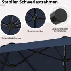 Doppelsonnenschirm mit Ständer Sonnenschirm UPF 50+ Gartenschirm 400 x 200 cm