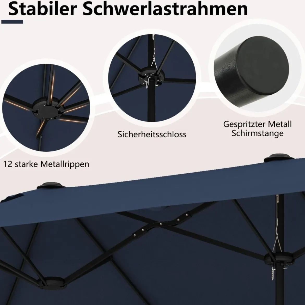 Doppelsonnenschirm mit Ständer Sonnenschirm UPF 50+ Gartenschirm 400 x 200 cm