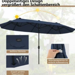 Doppelsonnenschirm mit Ständer Sonnenschirm UPF 50+ Gartenschirm 400 x 200 cm