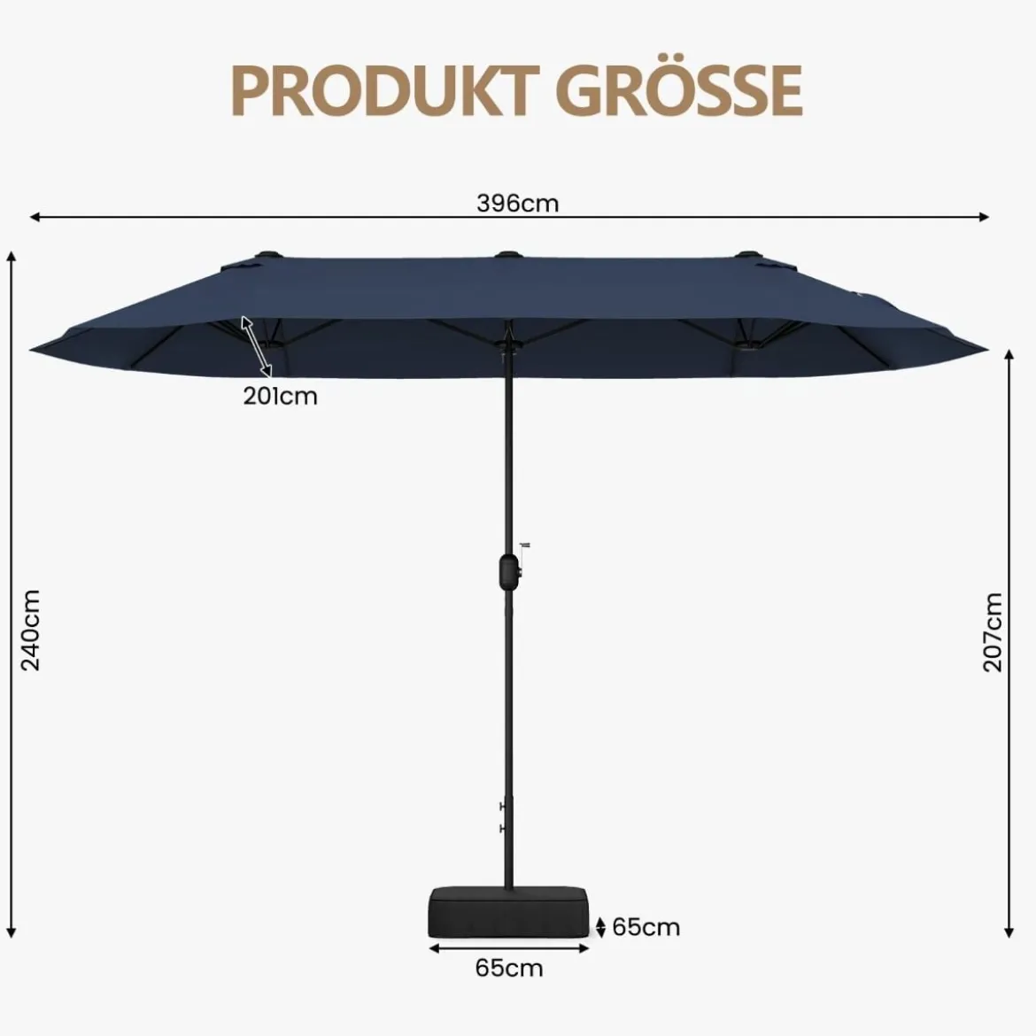 Doppelsonnenschirm mit Ständer Sonnenschirm UPF 50+ Gartenschirm 400 x 200 cm