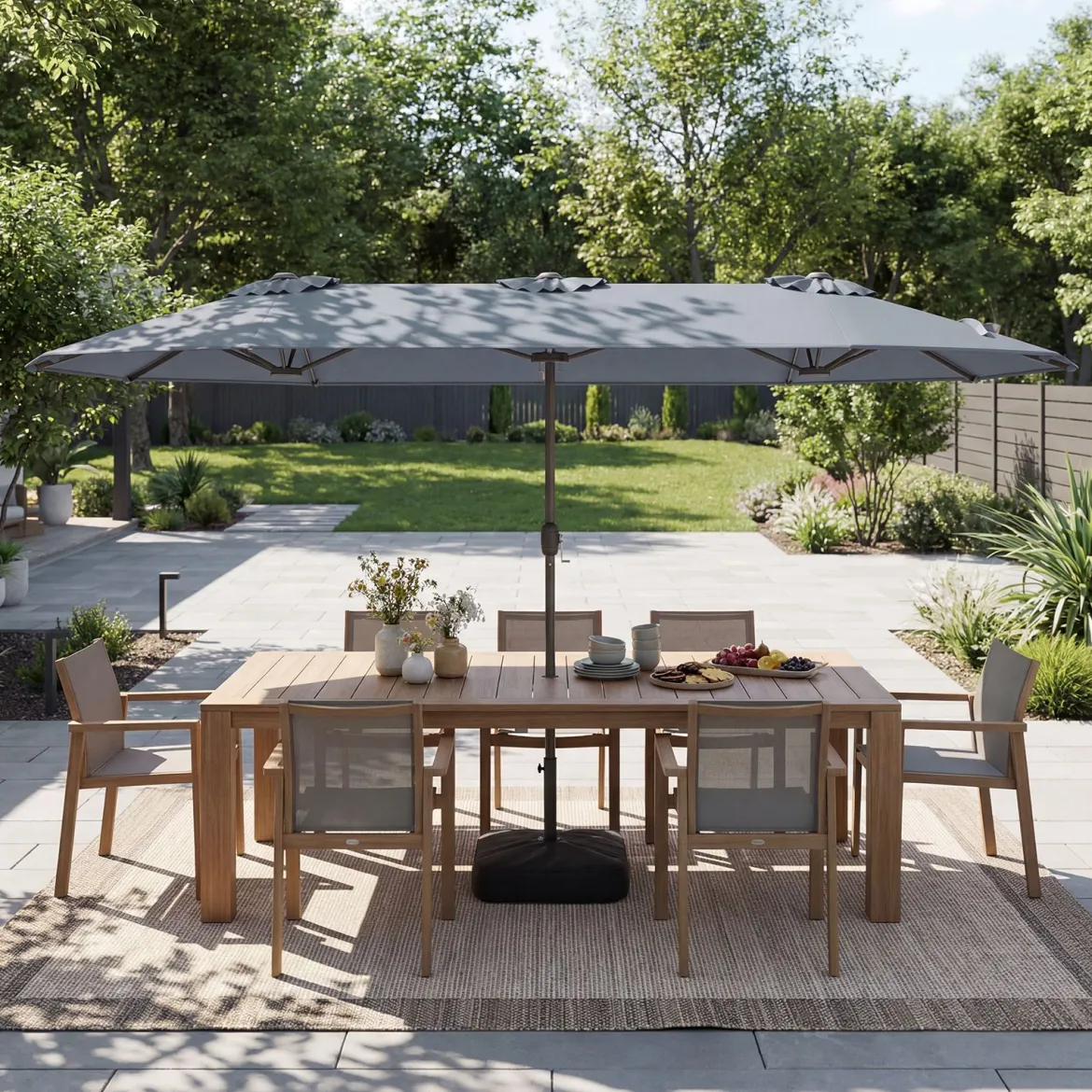 Doppelsonnenschirm mit Ständer Sonnenschirm UPF 50+ Gartenschirm 400 x 200 cm