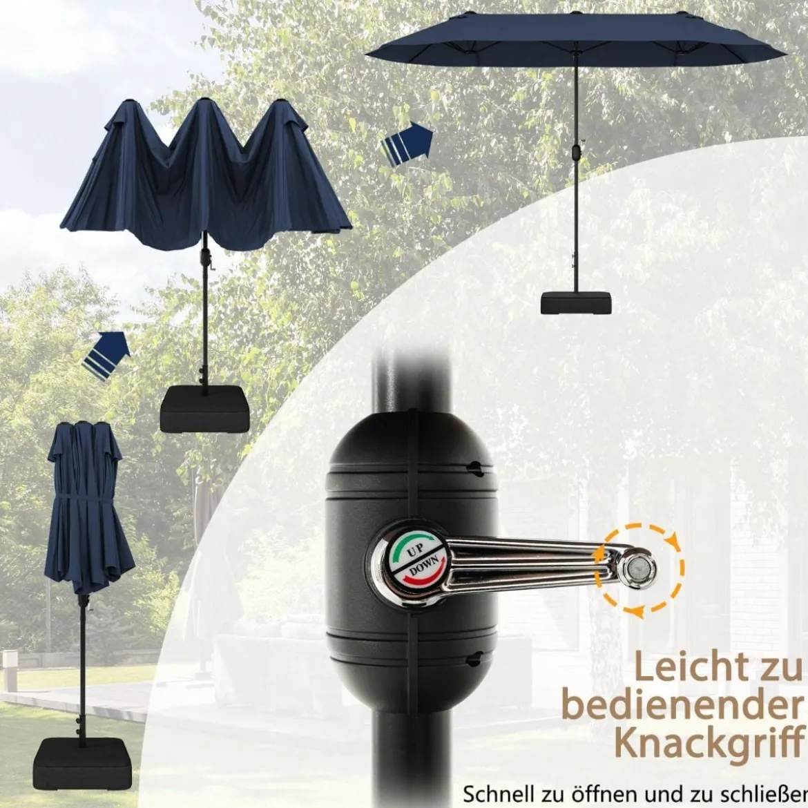 Doppelsonnenschirm mit Ständer Sonnenschirm UPF 50+ Gartenschirm 400 x 200 cm