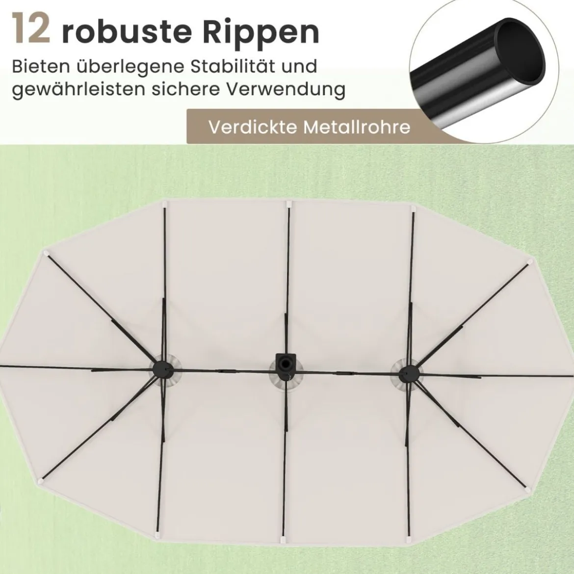 Doppelsonnenschirm mit Ständer Sonnenschirm UPF 50+ Groß XXL Gartenschirm Marktschirm