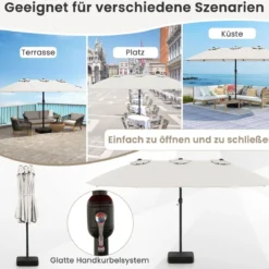Doppelsonnenschirm mit Ständer Sonnenschirm UPF 50+ Groß XXL Gartenschirm Marktschirm