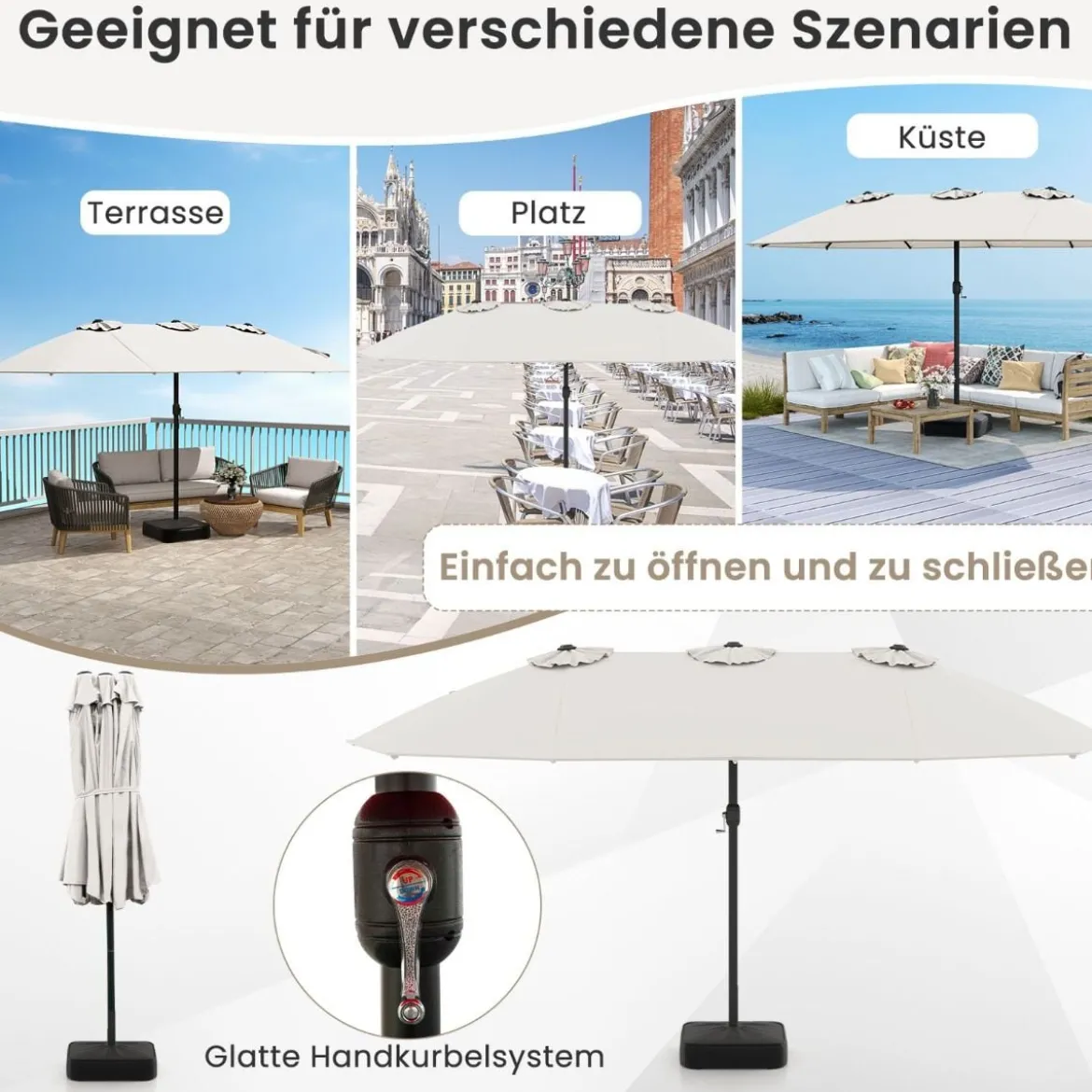 Doppelsonnenschirm mit Ständer Sonnenschirm UPF 50+ Groß XXL Gartenschirm Marktschirm