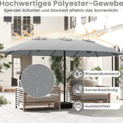 Doppelsonnenschirm mit Ständer Sonnenschirm UPF 50+ Groß XXL Gartenschirm Marktschirm