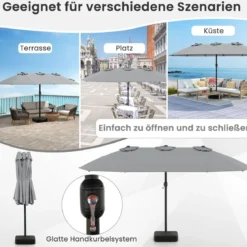 Doppelsonnenschirm mit Ständer Sonnenschirm UPF 50+ Groß XXL Gartenschirm Marktschirm