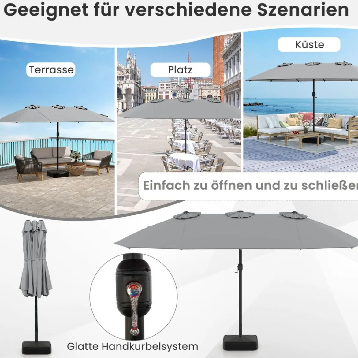 Doppelsonnenschirm mit Ständer Sonnenschirm UPF 50+ Groß XXL Gartenschirm Marktschirm