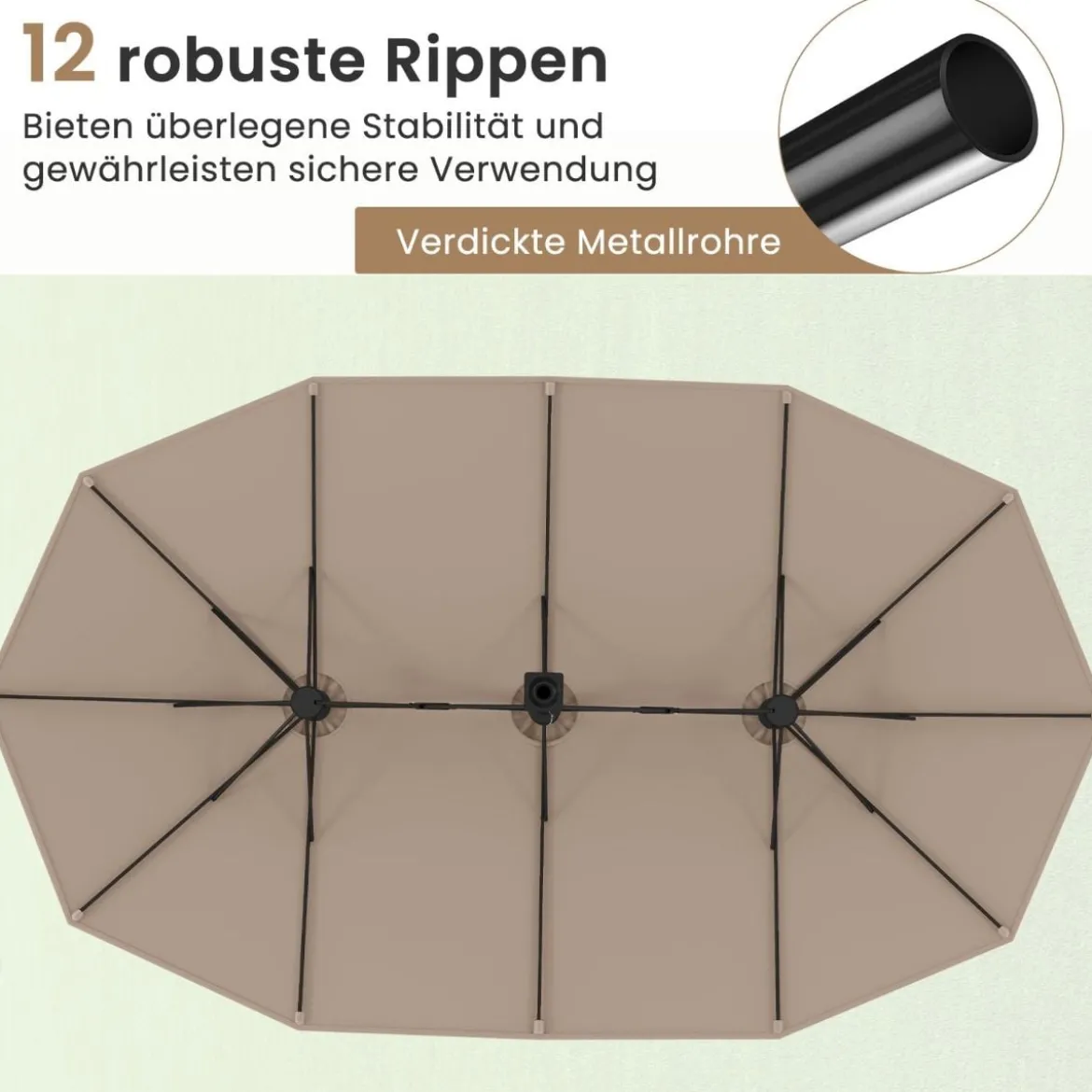 Doppelsonnenschirm mit Ständer Sonnenschirm UPF 50+ Groß XXL Gartenschirm Marktschirm