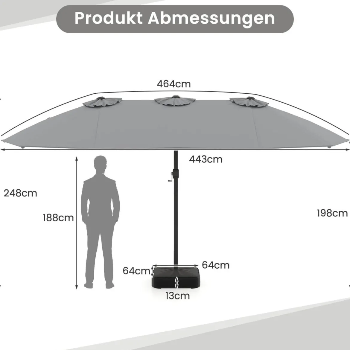 Doppelsonnenschirm mit Ständer Sonnenschirm UPF 50+ Groß XXL Gartenschirm Marktschirm